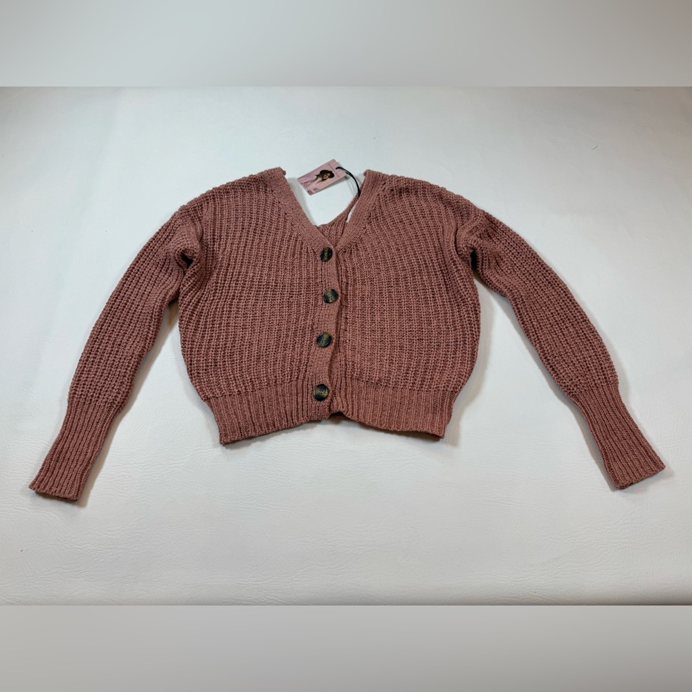 NWT Sincerely Jules button sweater pink medium earthy neutral hippie (bin U)